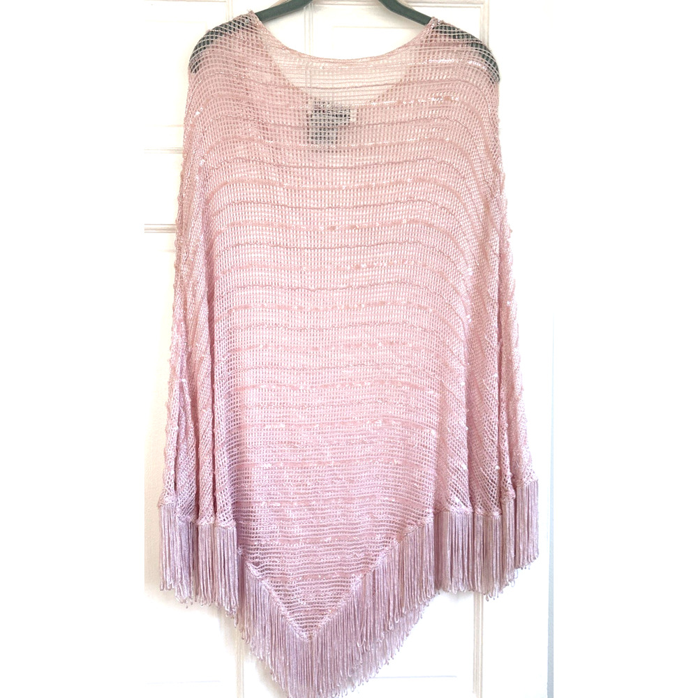 David Emanuel Collectables Pink Sheer Shawl/ Poncho Festival Boho Luxe | OS